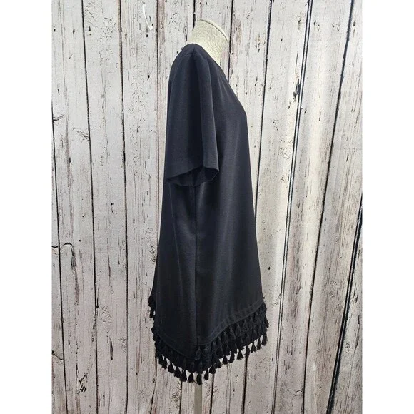 Zara XXL Woman Black Tassel‎ Hem Short Sleeve Chic Minimalist Shift Shirt Dress - Picture 4 of 7